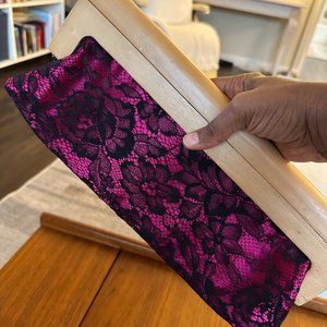 Nighttime Clutch Bag in Fuschia with Black Lace